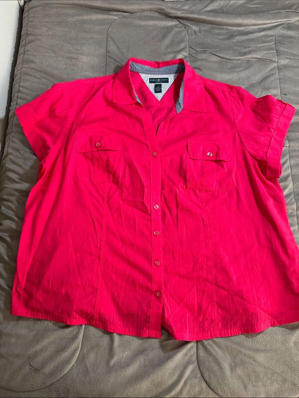 Karen Scott womens 100% cotton Short-Sleeve Button-Down Shirt - Hot Pink Sz 3X